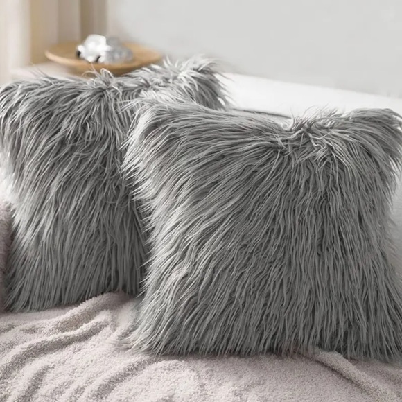 Other - GREY FAUX FUR PILLOW CASE